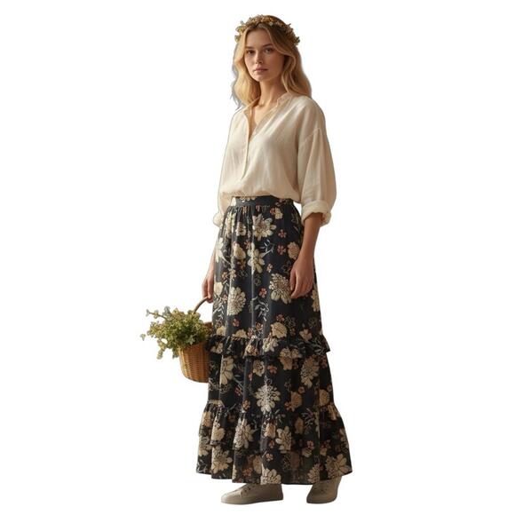 Marc New York Dresses & Skirts - Marc New York Tiered Maxi Skirt  Size XL Flowy Tiered Black Boho Cottagecore